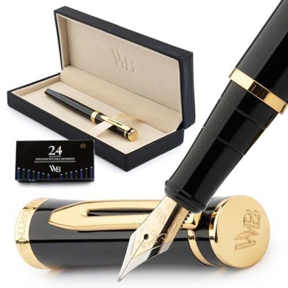 5044 Fountain Pen Set, 18K Gilded Extra Fine Nib, Includes 24 Pack Ink